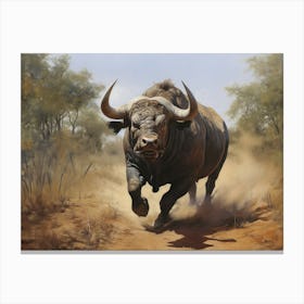 African Buffalo Charging Realism 2 Canvas Print