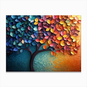 Elegant Colorful Tree With Vibrant Leaves Hanging Branches Illustration Background Canvas Print