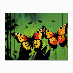 Butterflies On A Green Background 1 Canvas Print