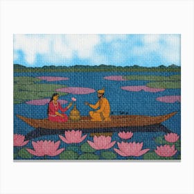 Couple In A Boat folk art Canvas Print
