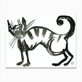 Inked Cat - black and white minimal minimalist drawing line ink Canvas Print