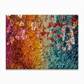 A Vibrant 3d Abstract Seamless Hanging Branches, Colorful Flowers and Falling Leaves Canvas Print