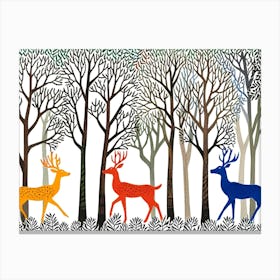 Default Traditional Gond Art From India Of Deer And Trees Agai 1 (3) Canvas Print