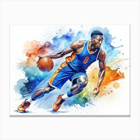 Basketball Player Dribbling With A Watercolor Background Canvas Print