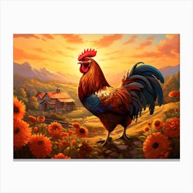 Rooster In The Field 1 Canvas Print