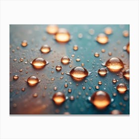 A Close Up Shot Of Water Droplets On A Blue And Brown Surface Canvas Print