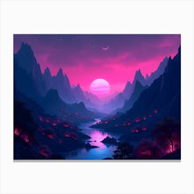 SynthWave Landscape Painting Canvas Print