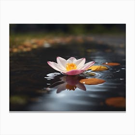 A Single Petal Floating On A Puddle Canvas Print