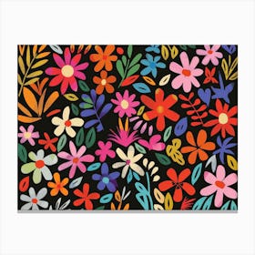 Flowers On A Black Background 2 Canvas Print