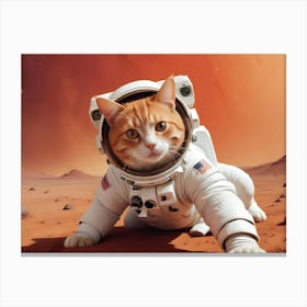 A Ginger Cat Wearing An Astronaut Suit, Posing On The Surface Of Mars Canvas Print