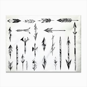 Black And White Abstract Watercolor Illustration Of A Diverse Collection Of Hand Drawn Arrows And Po Canvas Print