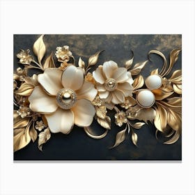 Background With Golden Jewelry And Flowers Canvas Print