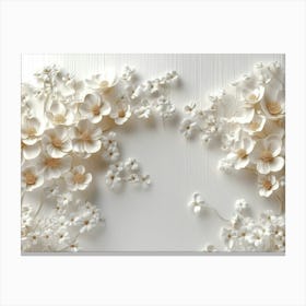 Immersive 3d Illustration Featuring Delicate White Flowers Blossoming Canvas Print