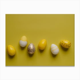 Easter Eggs On Yellow Background 5 Canvas Print