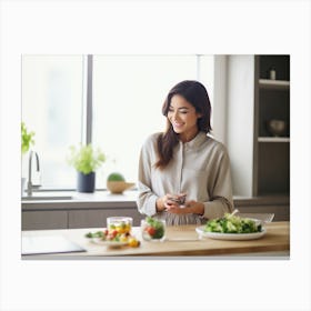 Modern Woman In Kitchen Canvas Print