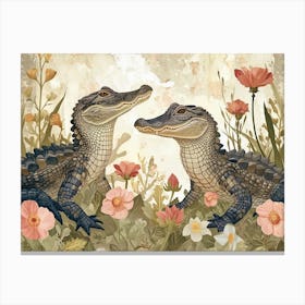 Floral Animal Illustration Alligator 2 Canvas Print