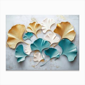 A 3d With Turquoise And Golden Ginkgo Leaves On A Light Gray Background 1 Canvas Print