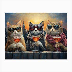 Cats At The Rooftop Bar 6 Canvas Print