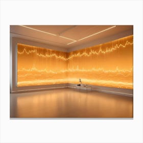 An Empty Room With A Large Screen Displaying A Digital Visualization Of Financial Data, With Lines And Points Representing Trends And Fluctuations, Creating A Futuristic And Technological Atmosphere Canvas Print