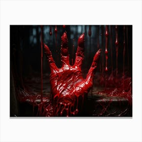 Creepy Texture Focused Close Up Of A Bloody Handprint Oozing Texture Macabre Shadows Accentuating (4) Canvas Print