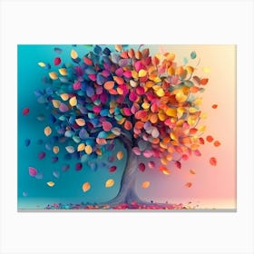 Colorful Tree With Leaves On Hanging Branches Illustration Background 2 Canvas Print