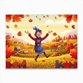 Cartoon Illustration Of A Joyful Feathered Pilgrim Character Adorned With A Traditional Happy Hat (2) Canvas Print