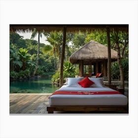 Bed On A Wooden Deck Canvas Print