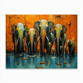 Elephants In Water Canvas Print