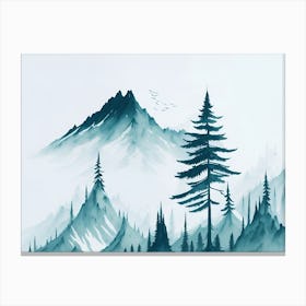 Mountain And Forest In Minimalist Watercolor Horizontal Composition 343 Canvas Print