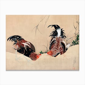 Gamecocks, Katsushika Hokusai Canvas Print