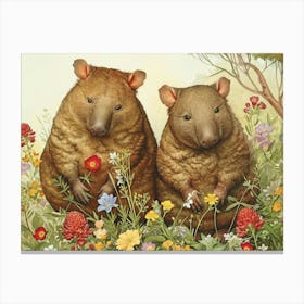 Floral Animal Illustration Wombat 2 Canvas Print