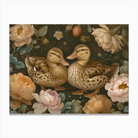 Floral Animal Illustration Duck 1 Canvas Print