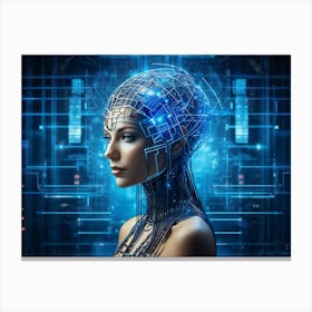 A Cybernetic Womans Head Abstractly Adorned With A Mesmerizing Grid Pattern Symbolizing Innovation (2) Canvas Print