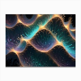 Intricate Abstract Fractal Pattern Of Colorful Waves And Glowing Spots On A Black Background Canvas Print