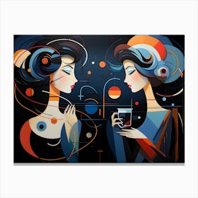 Two Women Drinking Coffee Canvas Print