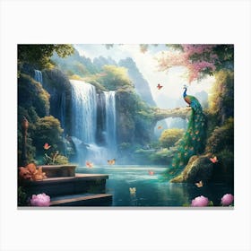 3D Peacock Landscape Canvas Print