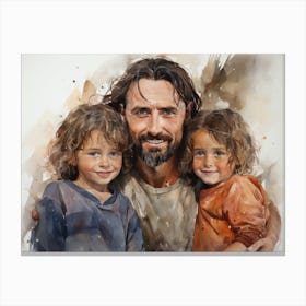 Jesus with little children - watercolor painting. 5 Canvas Print