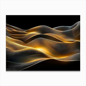 Modern Art Golden Lines Waves, Circles in Dark Canvas Print