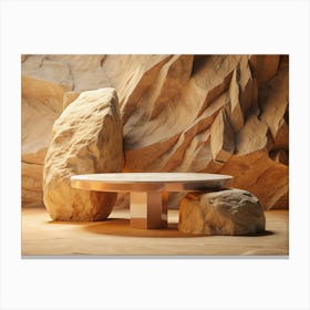 Stone Product Display Stand With Golden Accents Canvas Print