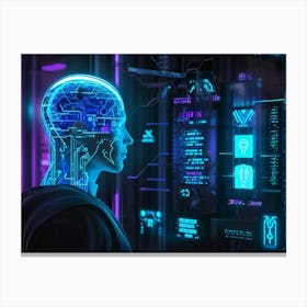 Cyber Interface Showing Neural Connectivity And Artificial Intelligence Fusion Sleek Holographic Pa (6) Canvas Print