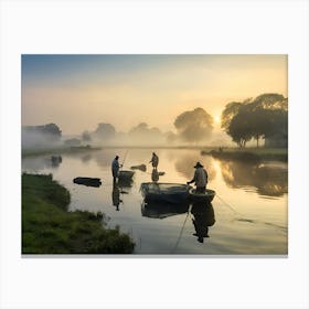 Fishing In The Mist paintings art print Canvas Print