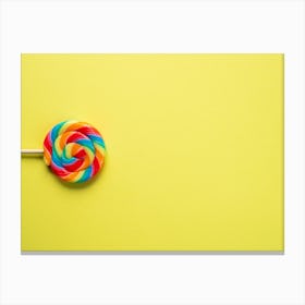 Popart rainbow lollypop - colorful candy on a yellow backdrop - fun food photography by Christa Stroo Photography Canvas Print