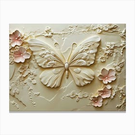 Cream Golden Butterfly on a Flower Canvas Print