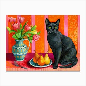 Black Cat With Pears 1 Canvas Print