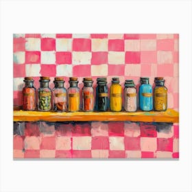 Spices On Shelves Pink Checkerboard 1 Canvas Print