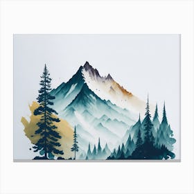 Mountain And Forest In Minimalist Watercolor Horizontal Composition 126 Canvas Print