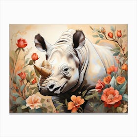 Rhino With Roses Wildlife 1 Canvas Print