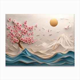 3d Sakura Tree and Mountain Canvas Print