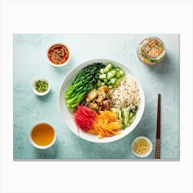 Asian Style Cuisine Featuring A Vibrant Assortment Of Antioxidant Rich Foods Such As Seaweed Citrus (1) Canvas Print