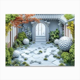 3d Asian Garden Painting Canvas Print